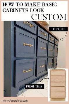 how to make basic cabinets look custom with the instructions on how to paint them and what to do