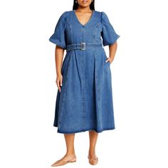 in stock Plus Size Fit And Flare Dress, Rose Maxi Dress, Tango Dress, Denim Midi Dress, Mid Dresses, Chic Woman, City Chic, Flutter Sleeves, Plus Size Dress