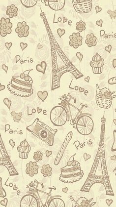 seamless pattern with the eiffel tower, cupcakes and other things