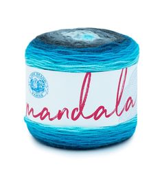 a skein of yarn with the word pandala on it in red and blue