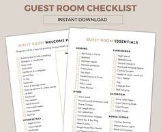 two printable guest room checklists with the text