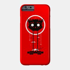 a red phone case with an image of a cat on it