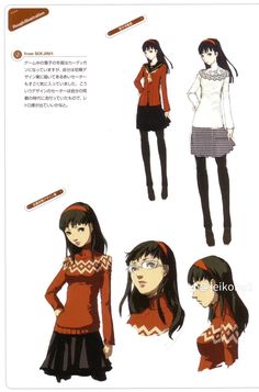 an anime character with long black hair and red sweaters, standing next to another character in