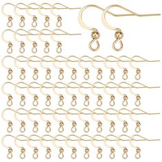 a set of gold earrings and ear clips with loop links on each side, all in different sizes