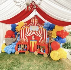 a circus themed birthday party with balloons and decorations