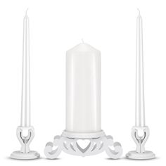 a white candle holder with two candles on it