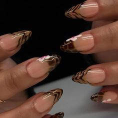 24Pcs Leopard French Press on Fake Nails with Flower Wearable Short  Almond False Nail Simple Unique French Almond, Nail French, Girls Nail Designs, Cover Nails, Fake Nail Tips, Cheetah Nails, French Manicure Nails, Leopard Print Nails