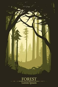 a forest scene with trees and the words forest on it's backgrund