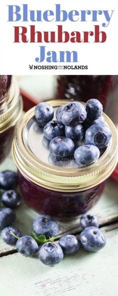 blueberry rhubarb jam in a mason jar