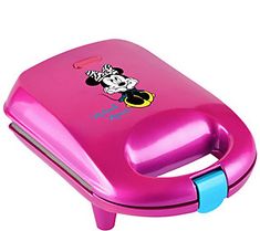 a pink and blue lunch box with mickey mouse on it