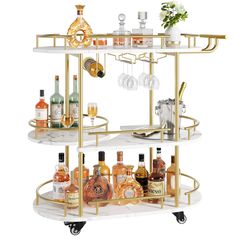 PRICES MAY VARY. Large Capacity Space: Sized 34.2”L x 15.7”W x 37”H. Gold bar cart with spacious 3 tier storage shelves used to put fruit plates, drinks, snacks, and tableware. Its versatile design makes it perfect for your home. It is also perfect for parties, barbeques, or to hold extra serving items in your kitchen. Rotating Turntable: With a built-in 360° rotating turntable, this bar carts for the home allows for easy access to wines and glasses, enhancing convenience during mealtime. Light Home Bar Designs Luxury, Bar Cart Gold, Wine Cart, Bar Serving Cart, Gold Bar Cart, Cart With Wheels, Serving Cart, Home Bar Designs, Home Bar Furniture