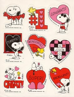 snoopy stickers are arranged in different shapes and sizes