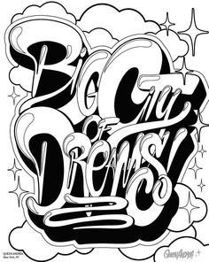 black and white lettering with stars in the background that says,'blow up dreams '