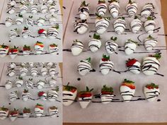 strawberries and chocolate covered strawberries are arranged in rows on a sheet of paper