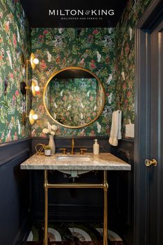 Moody Powder Room using Wallpaper Transitional Powder Room, Australia Wallpaper, Powder Room Wallpaper, Powder Room Decor, L Wallpaper, Powder Room Ideas, Powder Room Design, Bath Renovation, Half Bathroom