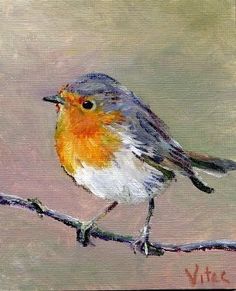 a painting of a bird sitting on a branch