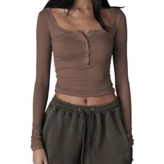 PRICES MAY VARY. Material: Women fitted basic tee shirt made of polyester and spandex fiber. Soft, breathable, stretchy, skin friendly, lightweight, comfy to wear. Casual pullover blouse top for women, tee girls and juniors. Features: Long sleeve shirt, cropped length, round neck or off shoulder for option, solid color, casual and basic style, slim fit, rib knit fabric, y2k fairy grunge shirt blouse, vintage 90s streetwear. Style: You can create a variety of styles by matching jeans, leggings, a Full Sleeve Tshirt, Y2k Long Sleeve, Y2k Tops, Aesthetic Shirts, Top Streetwear, 90s Streetwear, Cropped Tops, Retro Women, Solid Clothes