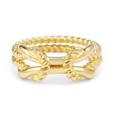 Gold nautical rope ring. A rope inspired band that features a nautical knot design. Gold Nautical Jewelry For The Beach, Gold Nautical Jewelry For Beach, Nautical Style Gold Jewelry For The Beach, Elegant Adjustable Rings For Beach, Tennis Jewelry, Rope Ring, Rope Rings, Nautical Rope, Brass Band