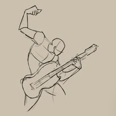 a drawing of a man holding a guitar in his right hand and pointing to the left