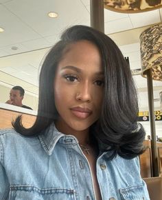 Zaria Peterson Hairstyles, Short Bombshell Curls Black Women, Side Swoop Flipped Ends, Nia Long Bob, Silk Press Natural Hair Mid Length, Straight Long Bob Hairstyles, Side Part Shoulder Length Hair Weave, Slik Press With Natural Hair, Black Bob Wigs For Black Women