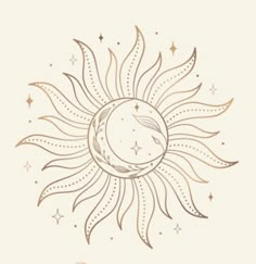 a drawing of the sun and moon with stars on it's sides, in brown ink