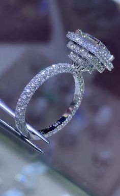 a diamond ring is on display at a jewelery shop