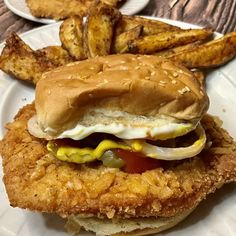 fried chicken sandwich and french fries on a plate