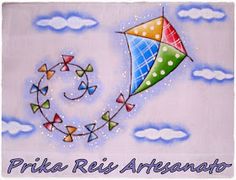 a painting of a kite flying in the sky with words written below it that read, pinkie reii arteanato