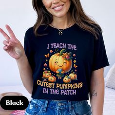 Teacher Halloween Shirt, Halloween Teacher Shirt, Pumpkin Teacher Shirt, Spooky Teacher T-shirt, Retro Pumpkin Teacher Shirt **Description Celebrate Halloween in the classroom with our adorable "I Teach the Cutest Pumpkins in the Patch" t-shirt! This fun and festive design features a charming teacher pumpkin surrounded by cute student pumpkins, making it the perfect Halloween shirt for Pre-K and early elementary school teachers. Whether you're planning a class party or just want to get into the spooky spirit, this Bella Canvas 3001 t-shirt will keep you comfy all day long. Teacher Halloween Shirt, Pumpkin Patch Shirt, Cute Teacher Shirt, Pre-K Teacher Shirt, Early Elementary Teacher Shirt, Halloween Teacher Outfit, Bella Canvas 3001, Classroom Halloween Shirt, Fall Teacher Shirt, Halloween Fall Teacher Shirts Funny, Classroom Halloween, Retro Pumpkin, Semi Formal Wear, Teacher Halloween, Patch Shirt, Patches Shirt, Teachers Halloween, Teacher Outfit