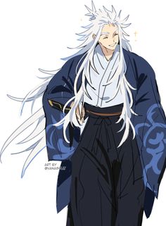 an anime character with long white hair