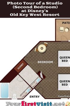 the studio suite at disney's old key west resort is shown in this floor plan