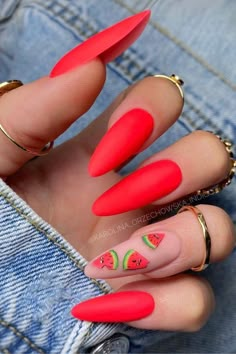 Watermelon Nail Designs, Fruit Nail Art, Beachy Nails, Watermelon Nails, Vacation Nails, Beach Nails, Dope Nails, Short Acrylic Nails