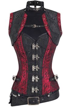 Steampunk Mode, Red And Black Corset, Steampunk Outfits, Authentic Corsets, Black Bolero, Mode Steampunk, Corset Styles