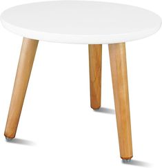 a white table with wooden legs on a white background