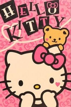 a hello kitty card with a teddy bear on it