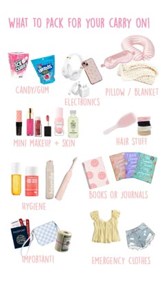 what to pack for your carry - on in pink and white with text overlay