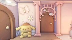 a cartoon cat and bunny sitting in front of a door