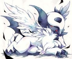 a drawing of a white and black pokemon with wings