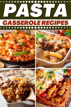 pasta casserole recipe collage with the title