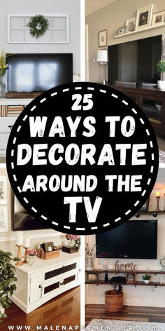 decorate tv wall Floating Shelves On Sides Of Tv, Decorating A Shelf Living Room, Decorate Above Tv, Tv Console Decorating Ideas, Mantel Decor With Tv, Decorating Around Tv, Decor Behind Tv