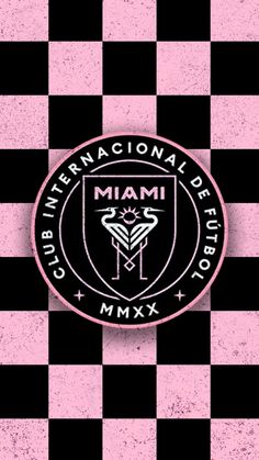 a pink and black checkered wall with the words miami club mix on it's side