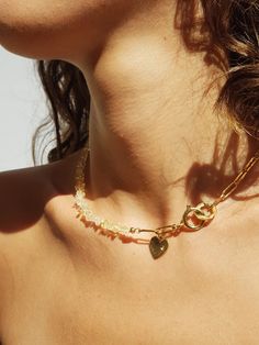 "🚐 Get your holiday purchases in 3-5 days! for $13 extra of the normal shipping cost 🚐 Unique decorated vintage flat gold chain necklace designed with citrine stone and heart pendant, The perfect chain to wear every day, has an incredible presence and shine! Super light and really pretty when layered with other pieces too. THE DETAILS: ❆ Made of: 2 microns gold plated over brass - a year guarantee. ❆ Length- 45 cm / 18\" View more necklaces in my shop: ➡️ https://etsy.me/2XZpKBH * * * * * * * Round Dangle Earrings, Crystal Bead Necklace, Snake Necklace, Heart Pendant Gold, Beaded Statement Necklace, Gold Choker, Citrine Stone, Gold Filled Earrings, Chain Choker