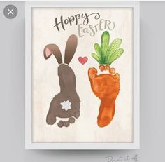 an easter bunny and carrot handprint with the words happy easter