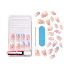 KISS nails - swipe right. On-trend multicolor fashion nails are medium length & coffin shaped Durable & flexible with high shine & volume and gel top coat Look natural and last for up to 7 days Waterproof, smudge proof, & no dry time needed DIY nail kit contains 28 fake nails, pink gel nail glue net wt. 2 g (0.07oz.), mini nail file, and manicure stick Pink Gel Nails, Kiss Nails, Fantasy Nails, Pink Gel, Gel Top Coat, Swipe Right, Nails Pink, Manicures Designs, Nail Glue