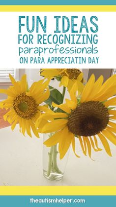 sunflowers in a vase with the words fun ideas for recognizing paraprofessions on paa appreciation day