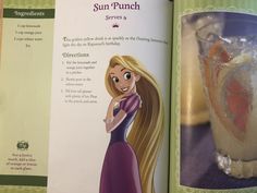 the inside pages of a book showing an image of a princess with long blonde hair