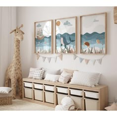 a child's room decorated in neutral colors