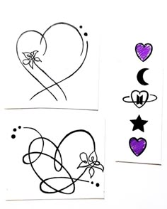 four different hearts and stars drawn on paper