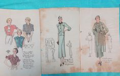 Fabulous piece of history.  Each page sold separately.  From Left to right - No 149 (blouses), No 95 (2 piecce suit), No 18 (ensemble with coat), No 97 (short sleeve dress), No 91 (2 piece suit), No 105 (dress with coat) and No 120 (short sleeve dress with sash). Check out all of our emphemera and prints that we have for sale. Fashion Books, Hand Coloring, Paris Fashion, Short Sleeve Dresses, Fashion Dresses, Collectibles, Paris, History, Etsy Uk