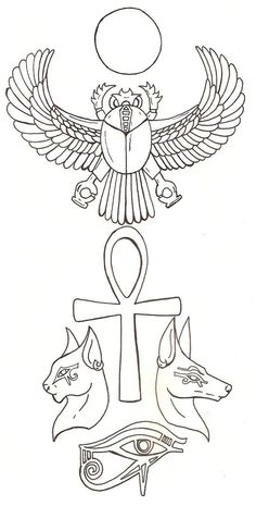 an anchor and two heads with wings above it, in the middle of a drawing